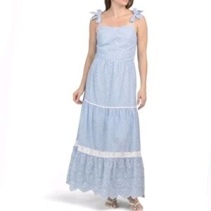 Shabby Chic Eyelet Dobby Maxi Dress 4 Blue Cottagecore